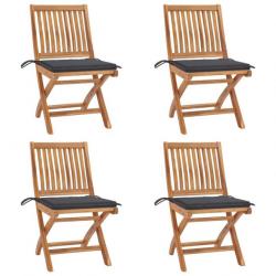 Chaises pliables de jardin avec coussins 4 pcs Teck solide