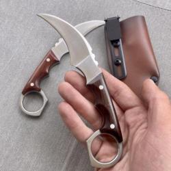 Couteau karambit acier D2 manche en bois avec étui
