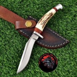 D2 couteaux de chasse Rare lame fix En acier inoxydable le poignée bois de cerf  Hunting stag knife