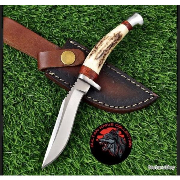 D2 couteaux de chasse Rare lame fix En acier inoxydable le poigne bois de cerf  Hunting stag knife