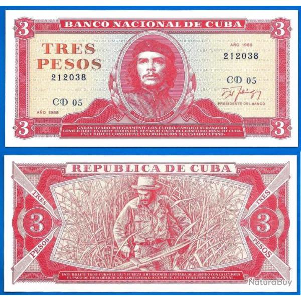 Cuba 3 Pesos 1988 Che Guevara Billet Peso NEUF