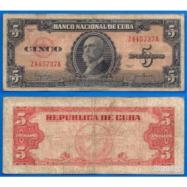 Cuba 5 Pesos 1950 Maximo Gomez Billet Peso Serie Z