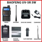 2pcs Baofeng UV-5R Talkie-walkie Professionnel FM radio VHF/UHF avec double  bande, affichage, veille et horloge intégrée - Cdiscount Téléphonie