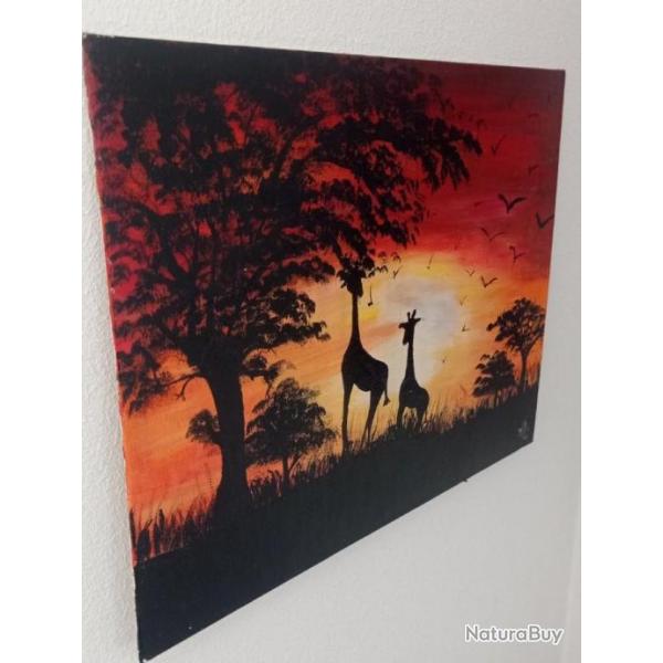 Peinture acrylique sur toile - Girafes dans la savane
