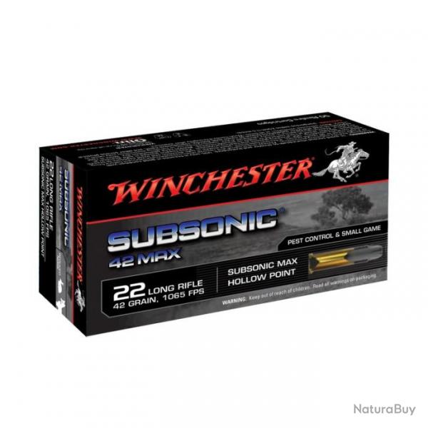 22 LR 5 x50 MUNITIONS WINCHESTER SUBSONIC 42GR / 50-SUB SUBSONIC 42 MAX - HP - CW22SUB42 - 5X50 LIV 