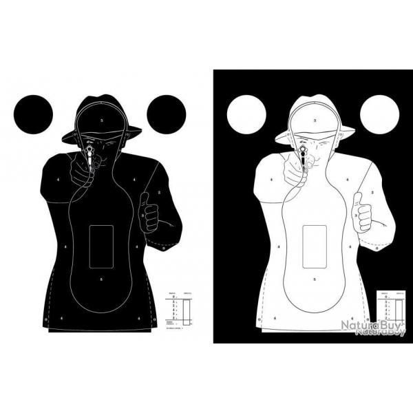 100 cibles silhouette Police 51 x 71 cm - Blanche sur fond noir - A52292