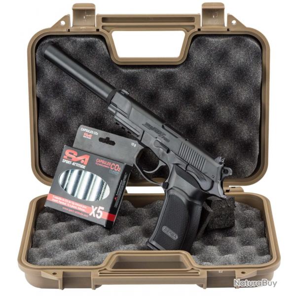 Pack Bersa Thunder 9 CO2 + mallette + 5 cartouches de CO2 + silencieux - PCK120595