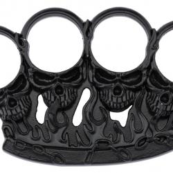 Poing américain têtes de mort en métal bronzé noir - AD653