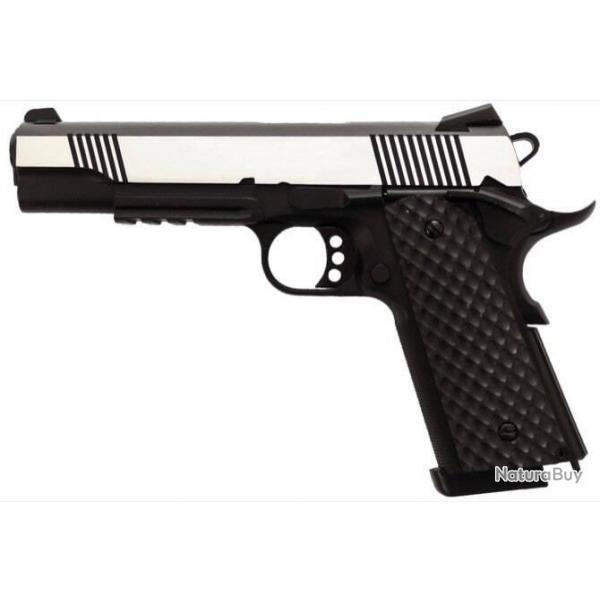 Rplique GBB 1911 MEU Rail Raven full metal gaz noir silver 1,0J - PG3247