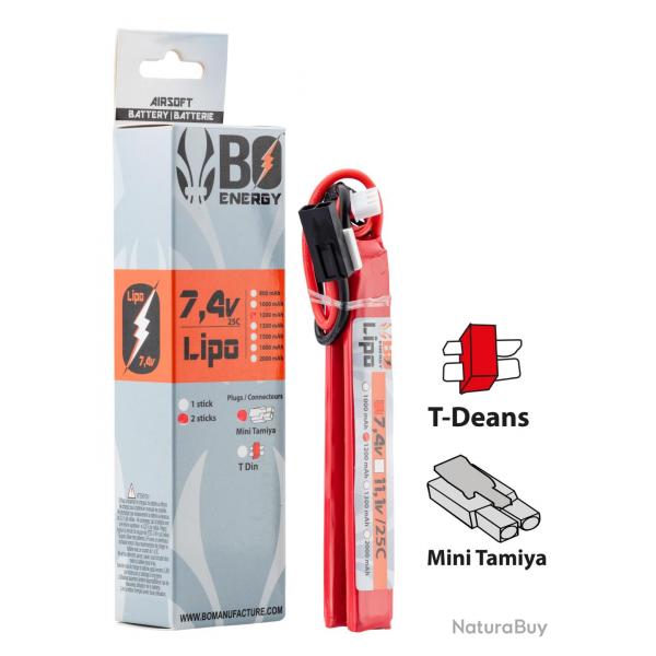 2 sticks batterie Lipo 2S 7.4V 1200mAh 25C - T-DEAN - A63005T