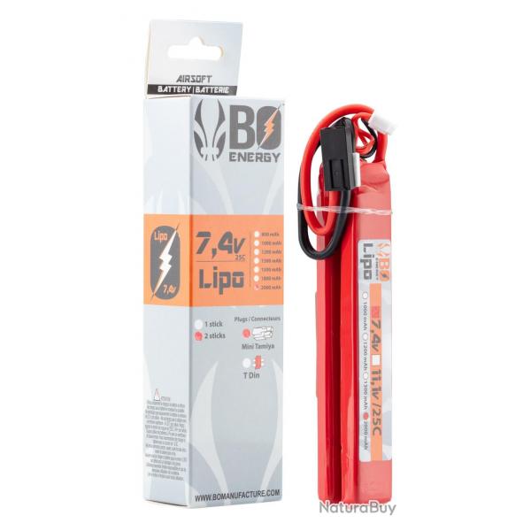 2 sticks batterie Lipo 2S 7.4V 2000mAh 25C - Mini TAMYIA - A63013