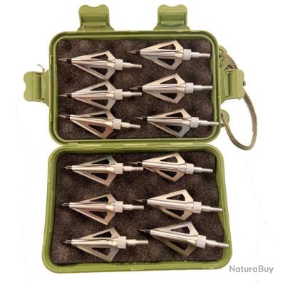 Pointes De Flèches NIKA ARCHERY - Lot De 12, 100 Grains, 3 Lames Fixes Pour Chasse Et Tir à L'arc