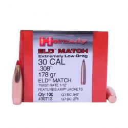 100 Ogives HORNADY Cal 30 ELD MATCH 178 grains