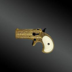 Pistolet Remington Over And Under Gravé; Modèle N°3. Finition Or.