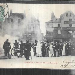 beauvais fêtes de jeanne hachette  "tir au canon" , cpa précurseur 1903