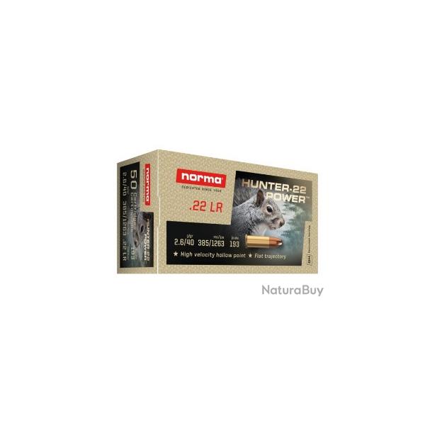 Munitions NORMA cal.22lr hunter 22 power 40gr 2.6g par 50