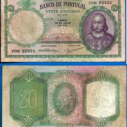Portugal 20 Escudos 1951 Billet Menezes Escudo Europe