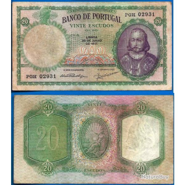 Portugal 20 Escudos 1951 Billet Menezes Escudo Europe