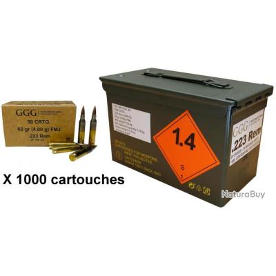 Munitions GGG 223 Remington 55gr FMJ - Caisse Militaire de 1000