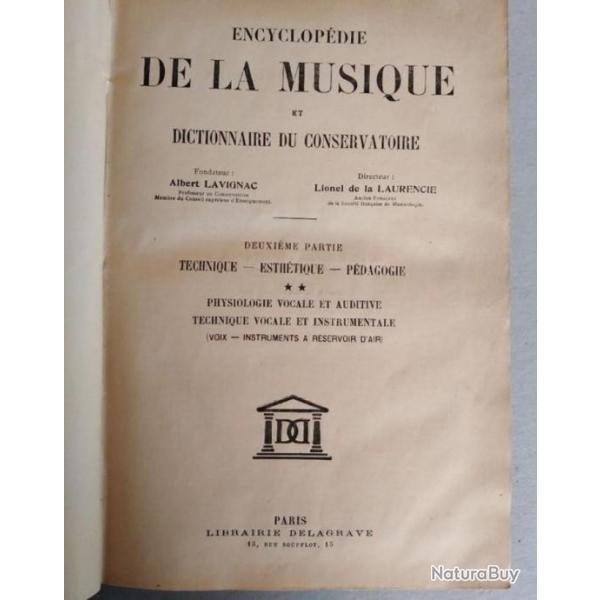 Lavignac. Encyclopdie de la musique et dictionnaire du conservatoire. 2me partie volume 2