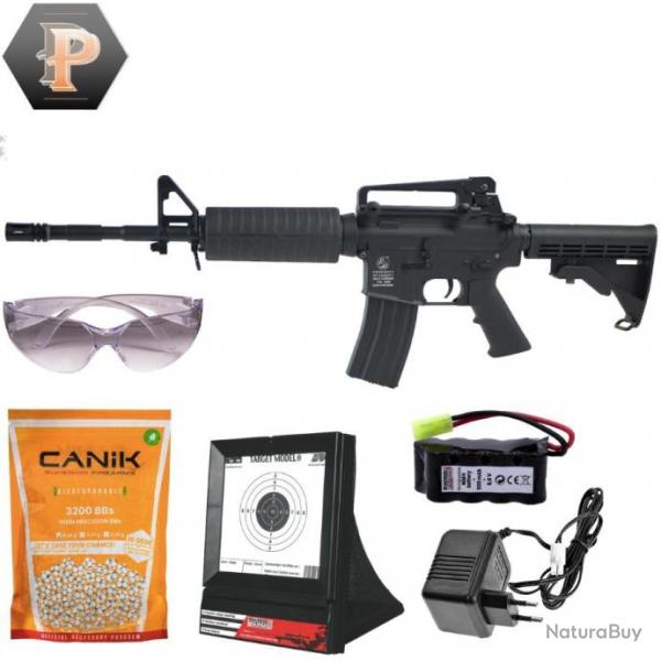Pack replique Airsoft Colt M4 Carbine Black Mtal body 1,2 J + billes + lunette + porte cible