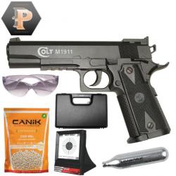 Pistolet Colt 1911 MATCH NBB CO2 culasse plastique 0.9J+bille+capsule+lunette+mallette+porte cible