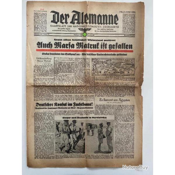 Journal Allemand ww2 Der Alemanne Kampfblatt Nationalsozialisten Oberbadens juin 1942