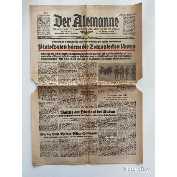 Journal Allemand ww2 Der Alemanne Kampfblatt Nationalsozialisten Oberbadens Aout 1942