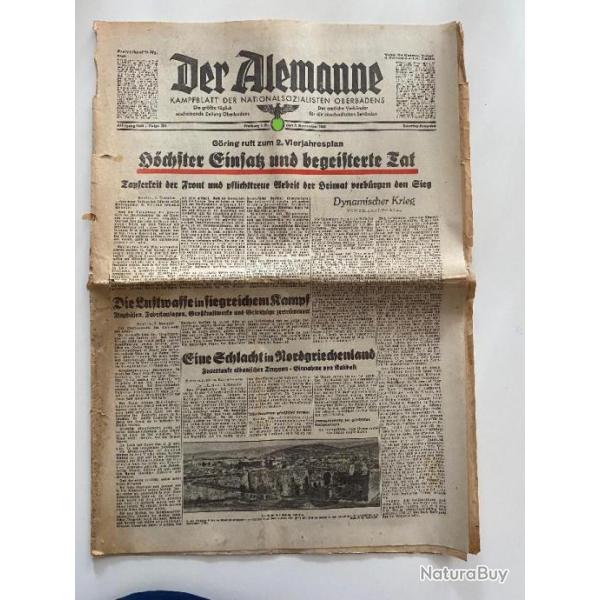 Journal Allemand ww2 Der Alemanne Kampfblatt Nationalsozialisten Oberbadens Novembre 1940