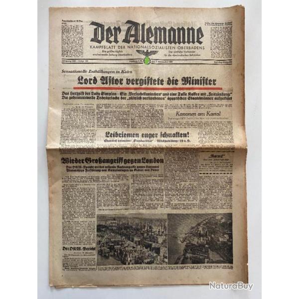 Journal Allemand ww2 Der Alemanne Kampfblatt Nationalsozialisten Oberbadens 1 Dezember 1940