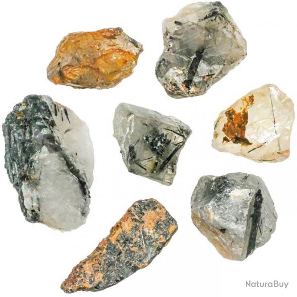 Pierres brutes quartz avec tourmaline noire - 3  7 cm - Lot de 4