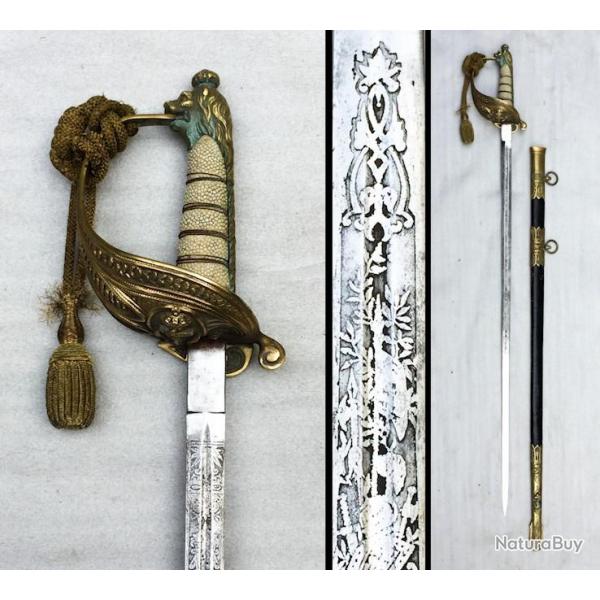 TRES BEAU & RARE SABRE DE LA MARINE ITALIENNE, AVEC DRAGONNE, NAVY, LAME GRAVE, WW1, ORIGINAL