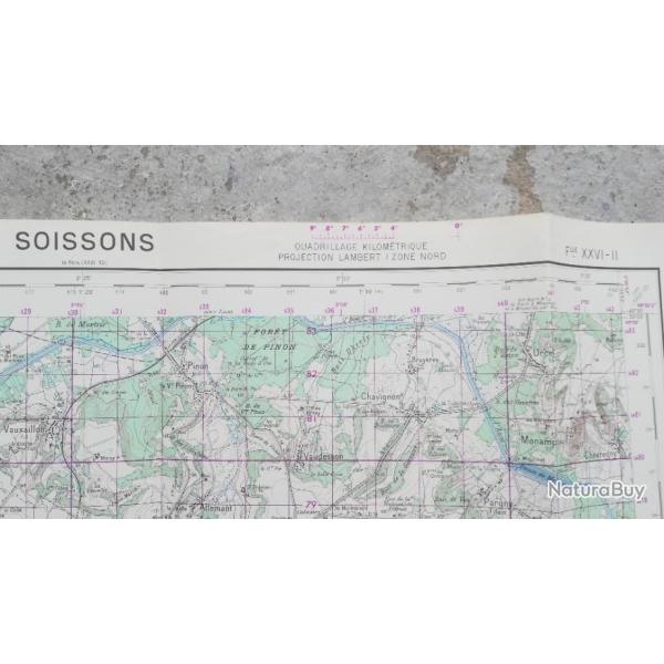 Carte IGN au 1/50000 de le rgion nord est de Soissons 02