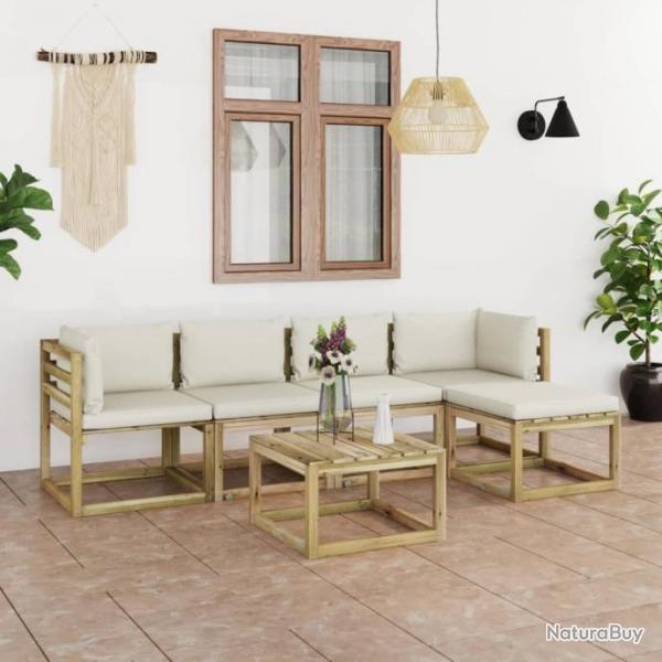 Salon de jardin 6 pcs avec coussins Bois de pin imprgn