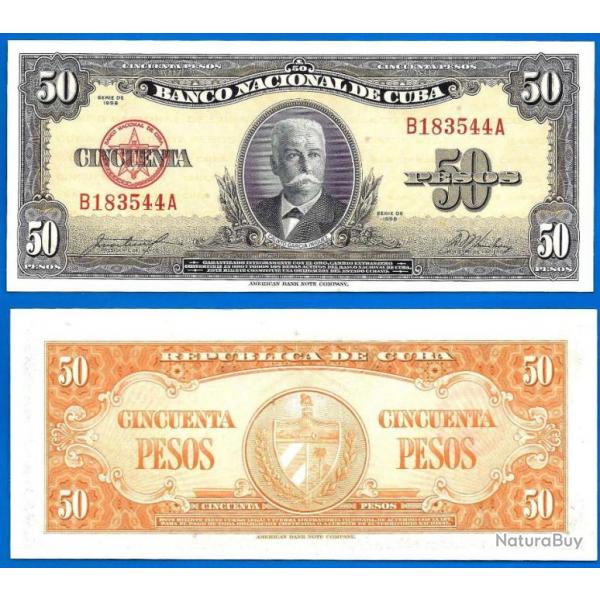 Cuba 50 Pesos 1958 NEUF Iniguez Caraibe Amerique Kuba Peso Billet