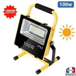 Projecteur à main sur batterie 100w rechargeable au soleil Solaire CHANTIER EXTERIEUR