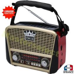 Poste radio avec FM AM bluetooth lecteur Usb SD style rétro vintage rechargeable au soleil Solaire