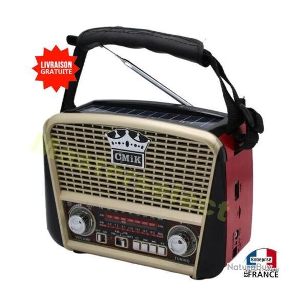 Poste radio avec FM AM bluetooth lecteur Usb SD style rtro vintage rechargeable au soleil Solaire