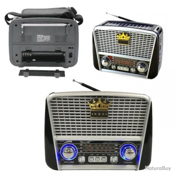 Poste radio avec FM AM bluetooth lecteur Usb SD style rtro vintage rechargeable au soleil Solaire g