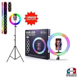 Lampe ring ronde d'éclairage trépied photo vidéo smartphone tiktok selfie RGB