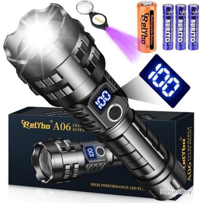 Lampe Torche LED Ultra Puissante – Zoom, étanche – Sport, Vélo, Camping, Pêche