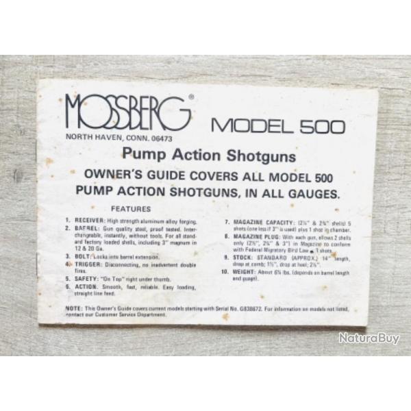 Notice Fusil Mossberg modele 500 Occasion