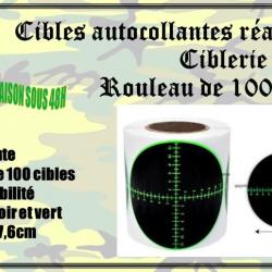 Rouleau de 100 cibles autocollantes réactives ciblerie noir et vert