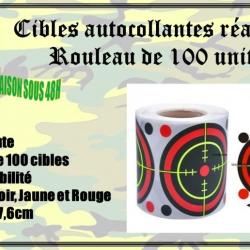 Rouleau de 100 cibles autocollantes réactives noir, jaune et rouge