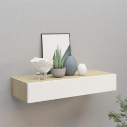 Étagère à tiroir murale Chêne et blanc 60x23,5x10 cm MDF