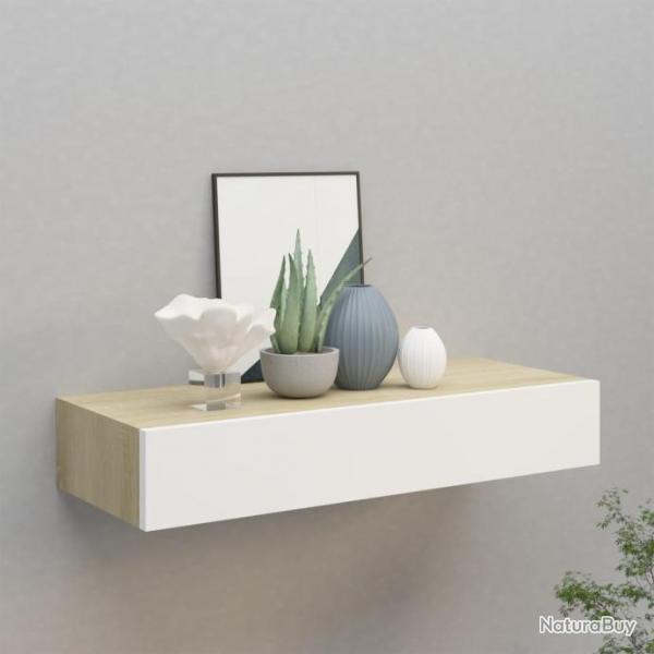 tagre  tiroir murale Chne et blanc 60x23,5x10 cm MDF