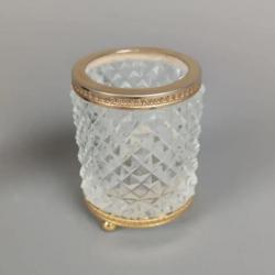 Vintage Porte-crayons circulaire en cristal moulé avec monture de laiton (Années 50-60)