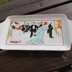 Plat de service  vintage en porcelaine MAXIM'S de PARIS imprimé belle époque