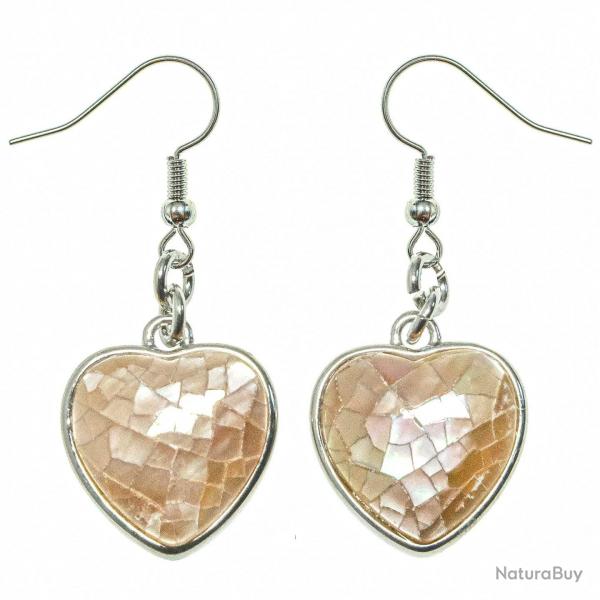 Boucles d'oreilles coeur en nacre rose