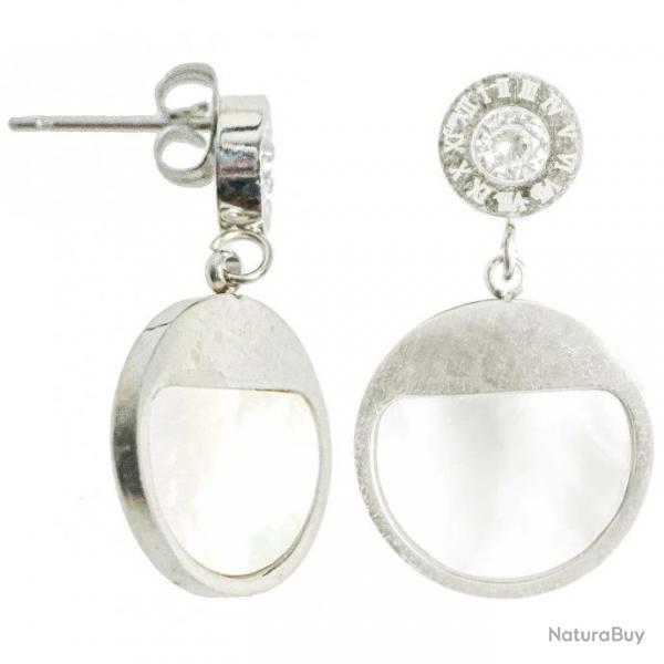 Boucles d'oreilles ronde mtal argent et nacre